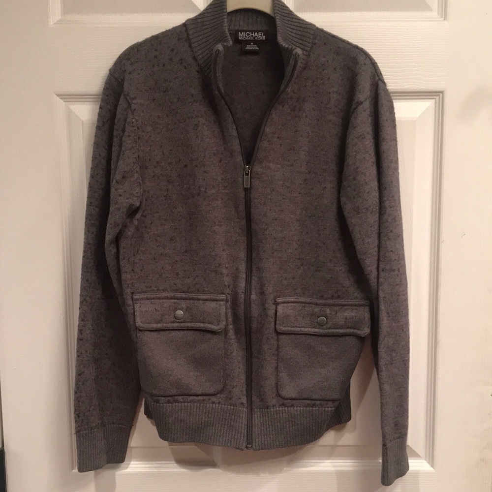Michael Michael Kors sz M zipper front sweater w/ snap closure pockets in front